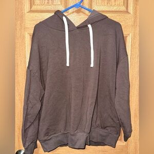 Brown Hoodie with White Drawstrings